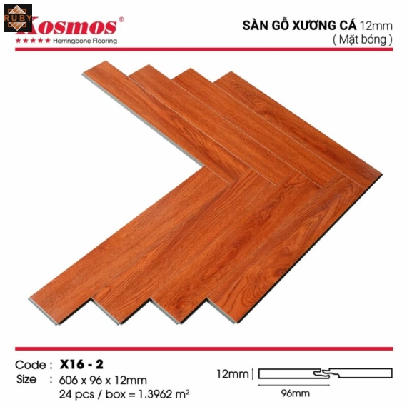 Sàn Gỗ Kosmos Xương Cá Cốt Xanh 12mm Đế Cao Su X16-1