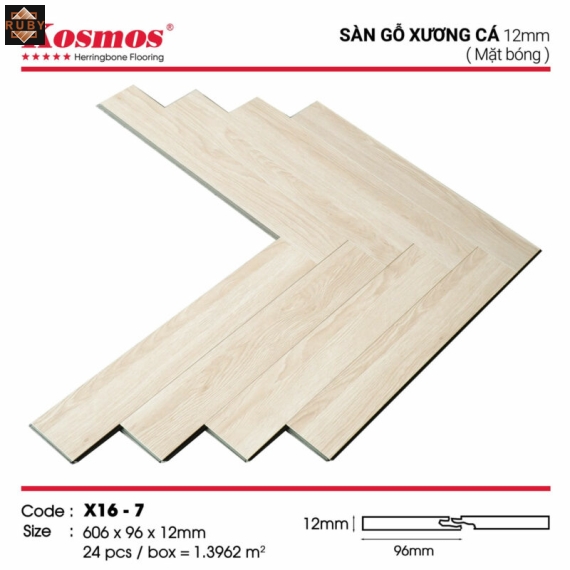 Sàn Gỗ Kosmos Xương Cá Cốt Xanh 12mm Đế Cao Su X16-7