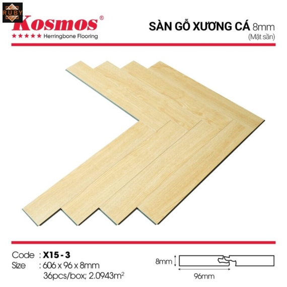 Sàn Gỗ Kosmos Xương Cá Cốt Xanh 8mm X15-3